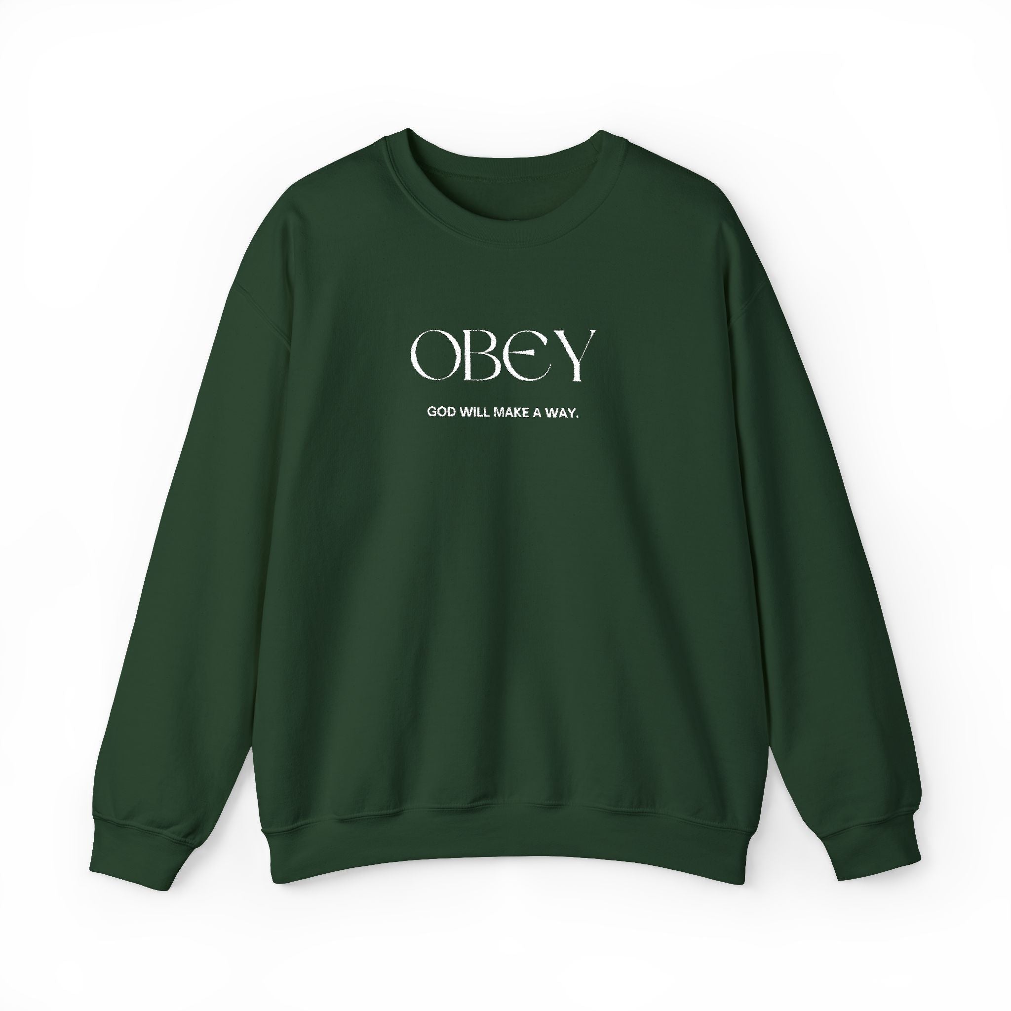 “Obey God Will Make a Way” Unisex Faith Quote Crewneck Sweatshirt — Vintage Graphic Sweater