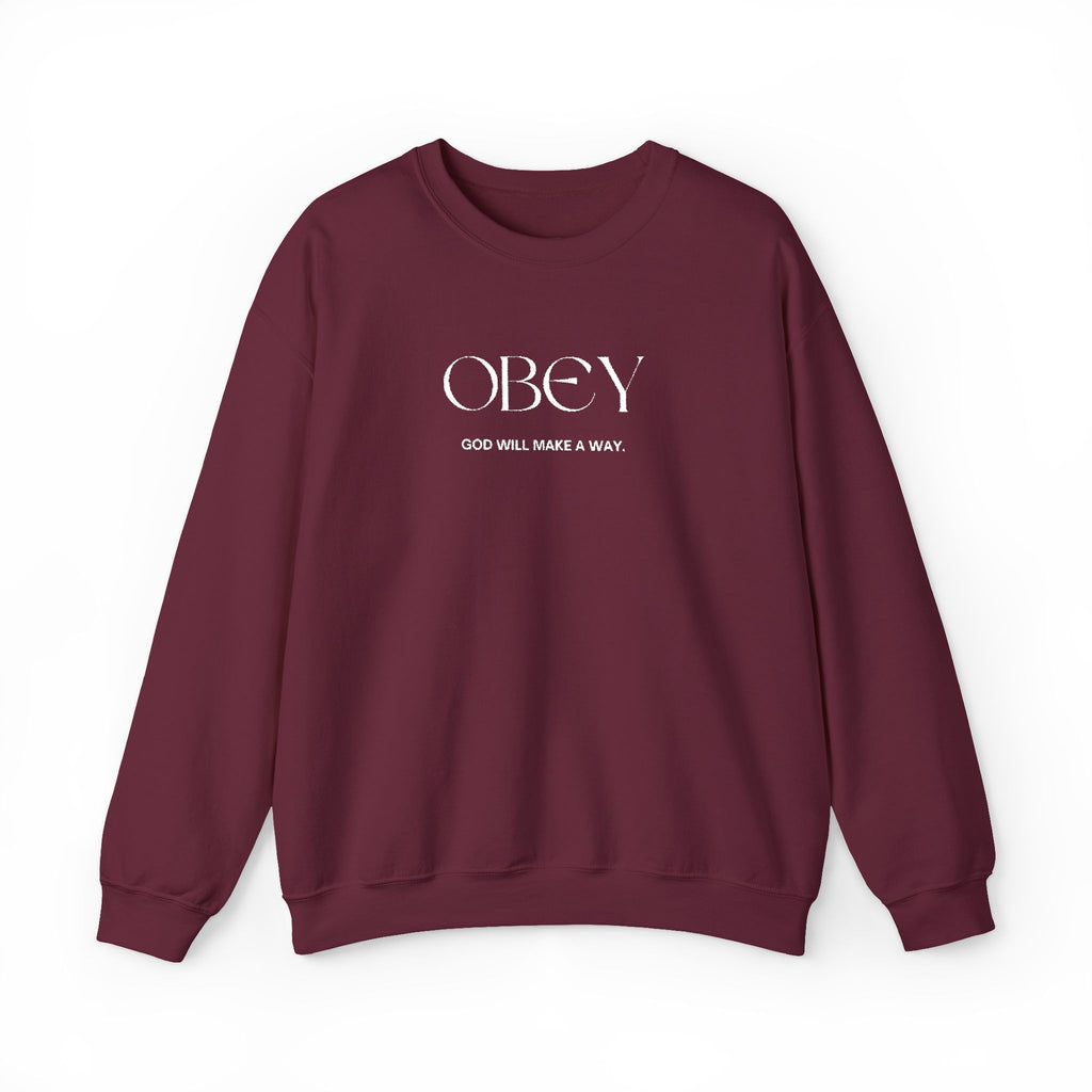 “Obey God Will Make a Way” Unisex Faith Quote Crewneck Sweatshirt — Vintage Graphic Sweater