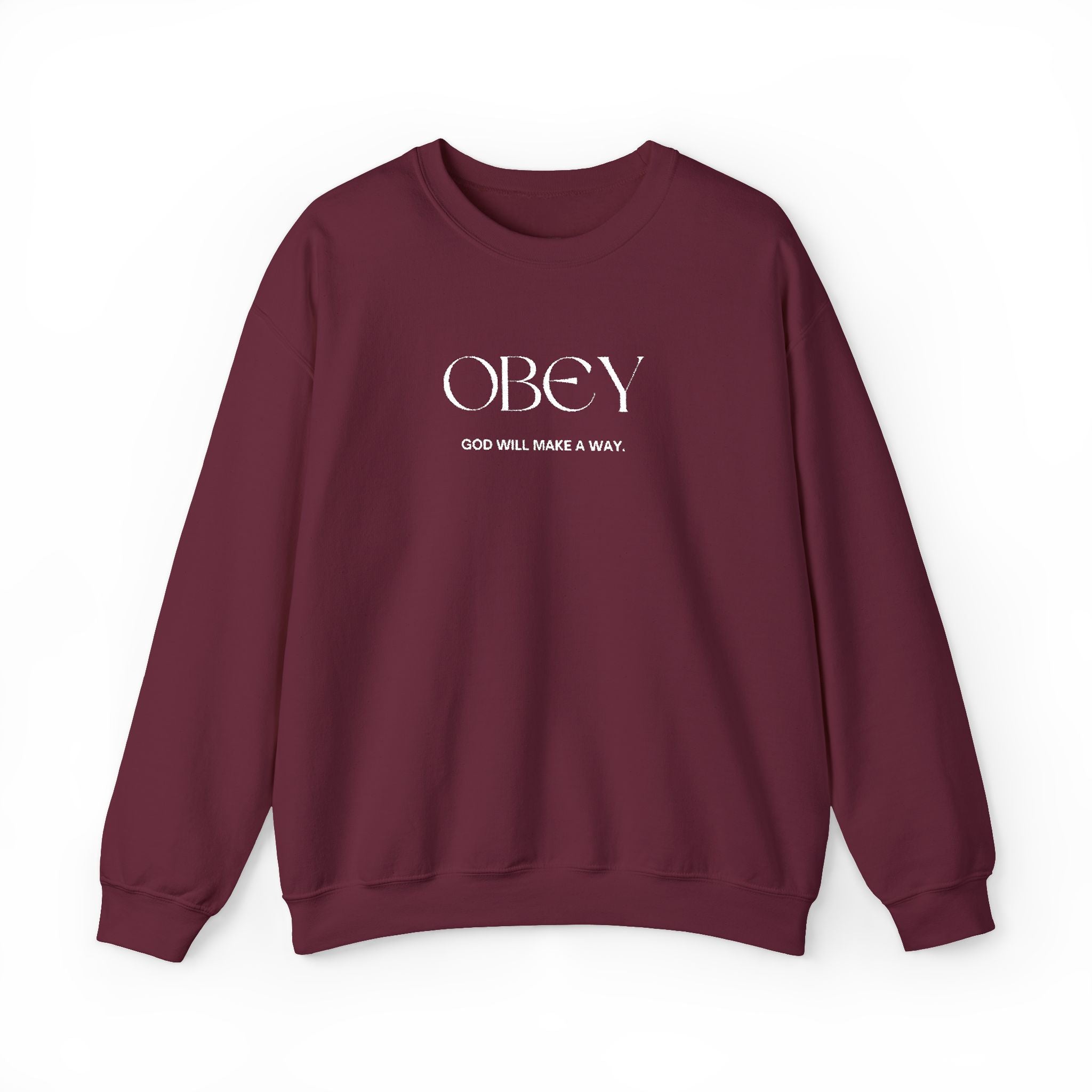 “Obey God Will Make a Way” Unisex Faith Quote Crewneck Sweatshirt — Vintage Graphic Sweater