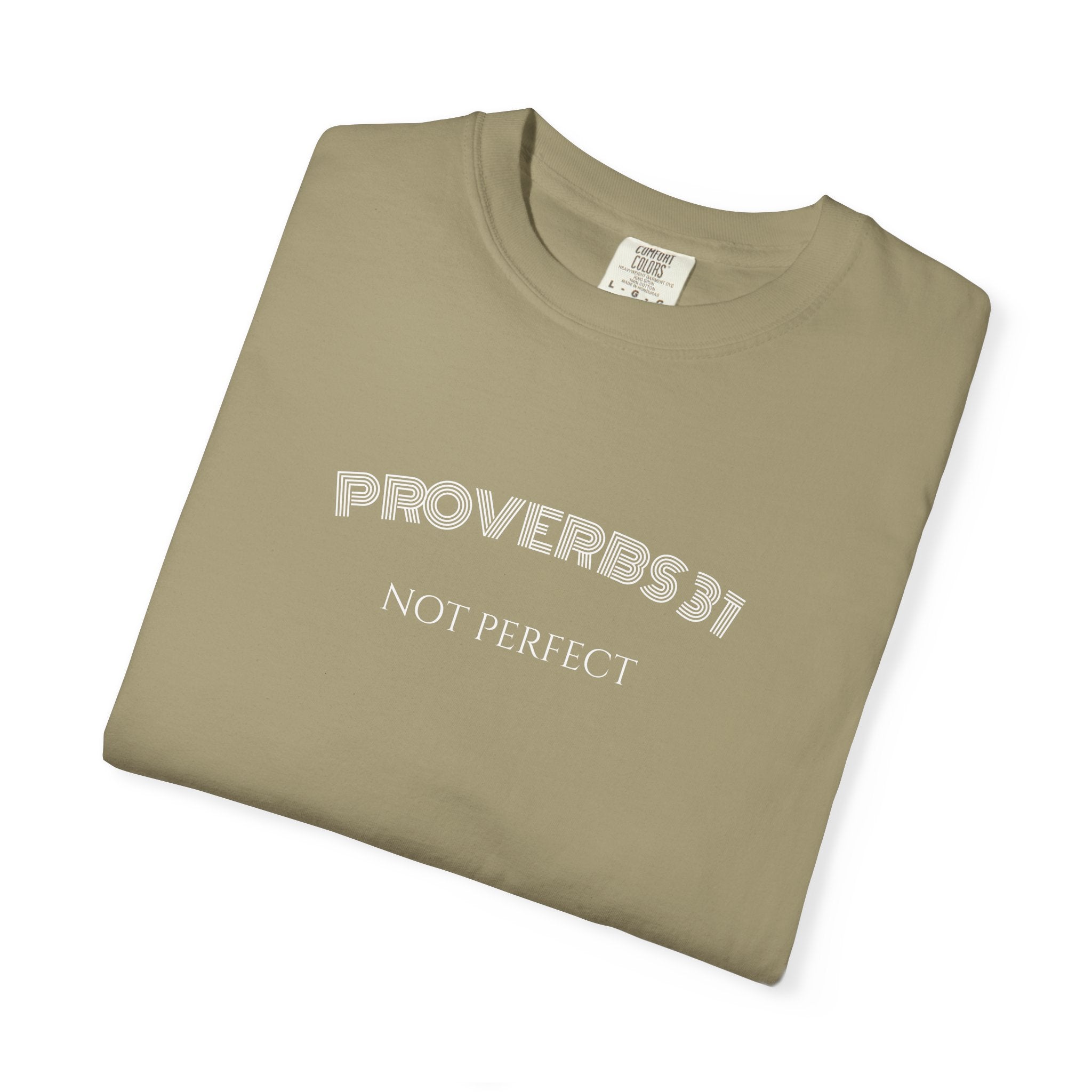 Women’s "Proverbs 31 Not Perfect" Faith Quote with Scripture Tee