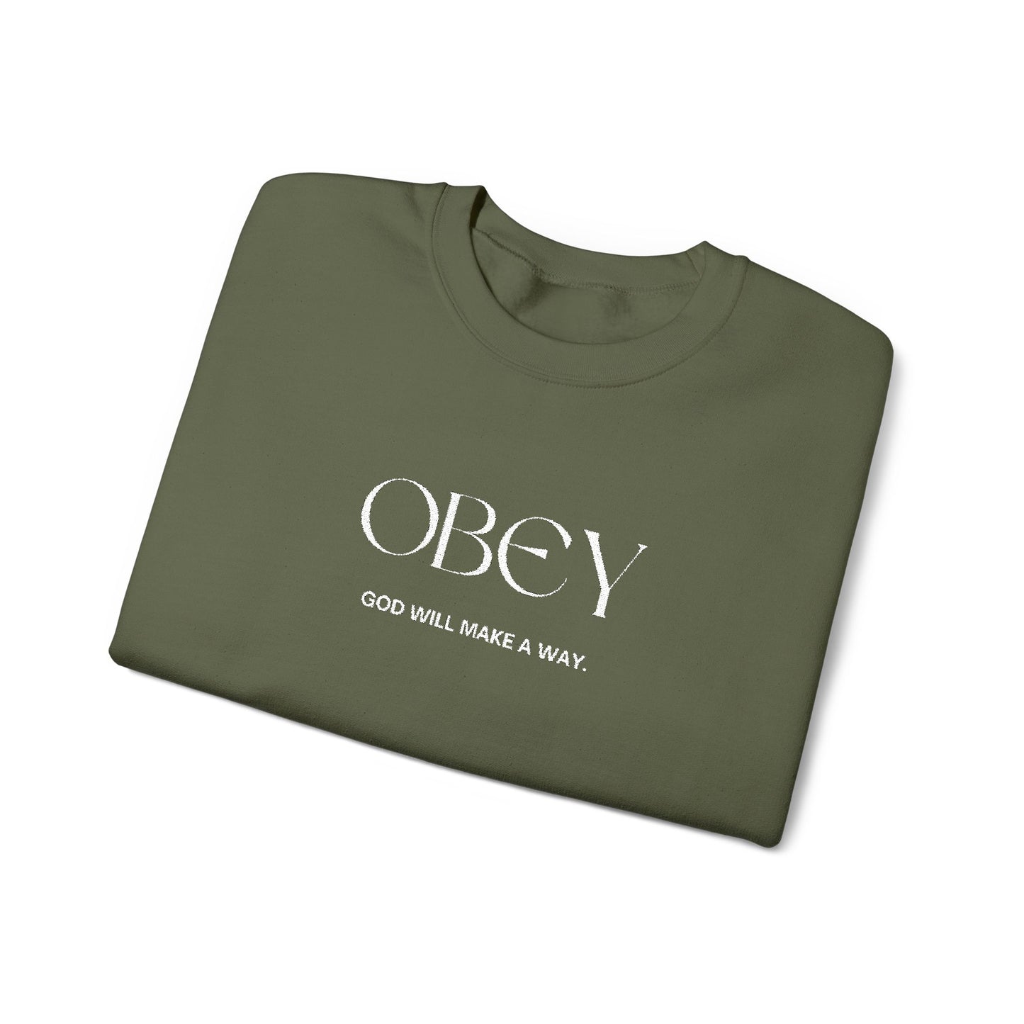 “Obey God Will Make a Way” Unisex Faith Quote Crewneck Sweatshirt — Vintage Graphic Sweater