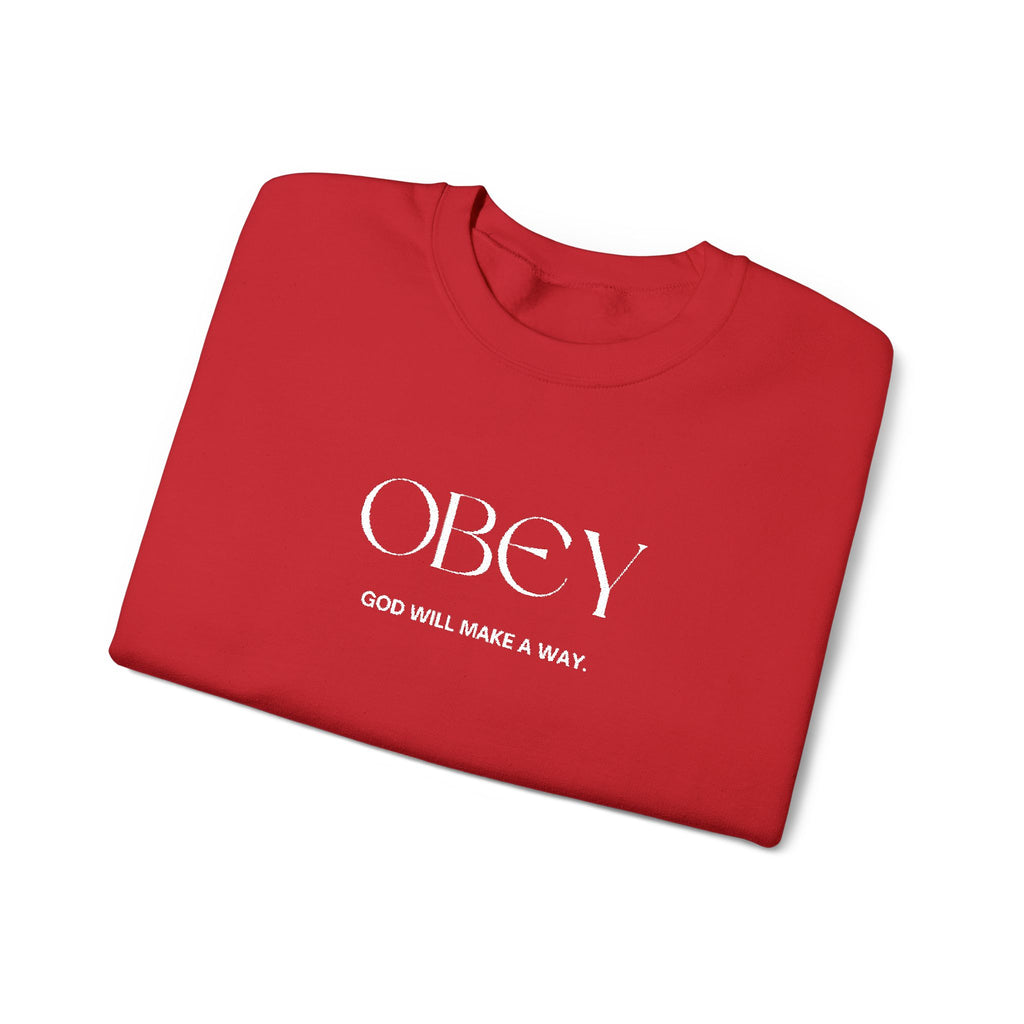 “Obey God Will Make a Way” Unisex Faith Quote Crewneck Sweatshirt — Vintage Graphic Sweater