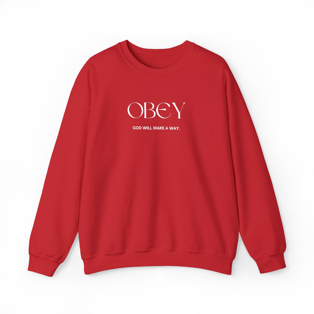 “Obey God Will Make a Way” Unisex Faith Quote Crewneck Sweatshirt — Vintage Graphic Sweater