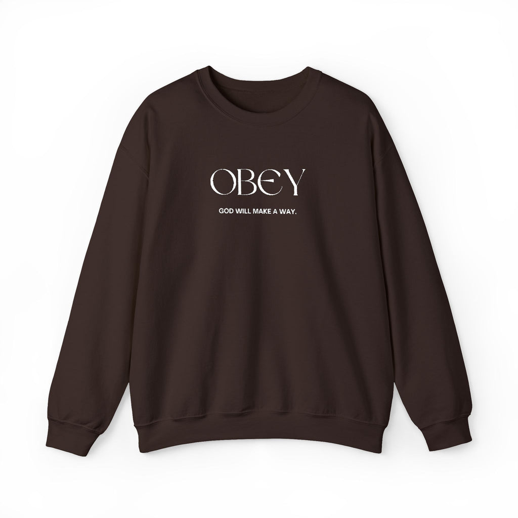 “Obey God Will Make a Way” Unisex Faith Quote Crewneck Sweatshirt — Vintage Graphic Sweater