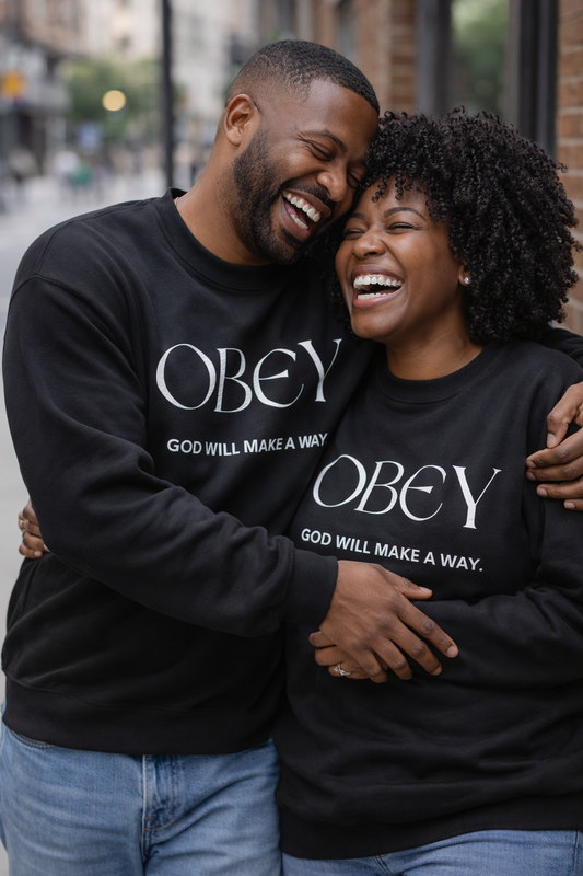 “Obey God Will Make a Way” Unisex Faith Quote Crewneck Sweatshirt — Vintage Graphic Sweater